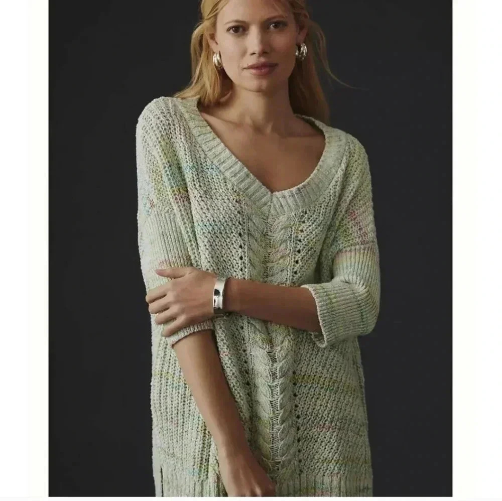 Anthropologie Pilcro Oversized Cable-Knit Multicolored Sweater(S)